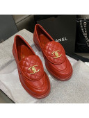 Chanel Leather Loafers with CC Foldover Red 2020
