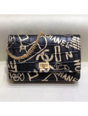 Chanel Crocodile Embossed Graffiti Printed Leather 2.55 Wallet on Chain A70328 2019
