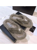 Chanel Mink Fur Flat Thong Sandals Gray 2020