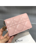 Dior Lady Cannage Lambskin Card Holder Wallet Light Pink 2019