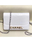Chanel Crocodile Embossed Leather Gabrielle Wallet on Chain White 2019