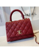 Chanel Quilted Grained Calfskin Mini Flap Bag with Top Handle AS2215 Burgundy/Gold 2021