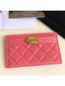 Chanel Pearl Grained Calfskin Boy Chanel Card Holder Rosy 2018
