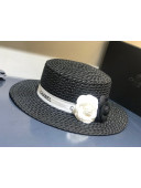 Chanel Straw Wide Brim Hat Black C54 2021