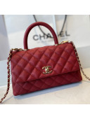 Chanel Quilted Grained Calfskin Small Flap Bag with Top Handle A92990 Burgundy/Gold 2021
