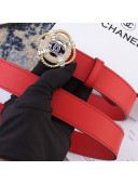 Chanel Reversible Calfskin Belt 30mm with Crystal Square Buckle Red 2019