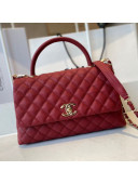 Chanel Quilted Grained Calfskin Large Flap Bag with Top Handle A92991 Burgundy/Gold 2021
