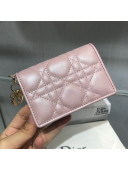 Dior Lady Cannage Lambskin Card Holder Wallet Pearl Pink 2019