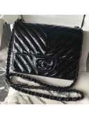 Chanel Chevron Patent Black Calfskin Classic Mini Square Flap Bag 2018
