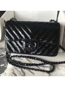 Chanel Chevron Patent Black Calfskin Classic Small Flap Bag 2018