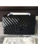 Chanel Chevron Patent Black Calfskin Classic Medium Flap Bag 2018