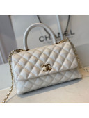 Chanel Quilted Grained Calfskin Small Flap Bag with Top Handle A92990 White/Gold 2021