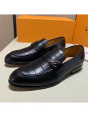 Louis Vuitton Men's Saint Germain Crocodile Emboss Leather Loafers Black 2019