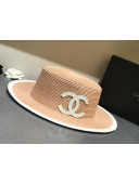 Chanel Straw Wide Brim Hat Pink C58 2021