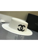 Chanel Straw Wide Brim Hat White C60 2021