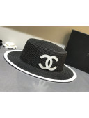 Chanel Straw Wide Brim Hat Black C56 2021