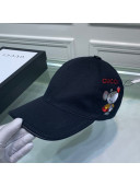 Gucci Canvas Baseball Hat with Mouse Embroidery Black 2020