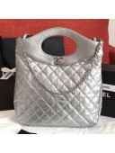 Chanel Metallic Silver Crumpled Calfskin Chanel 31 Small Shopping Bag AS0091 2019