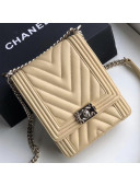 Chanel Long Chevron Smooth Lambskin Boy Flap Bag AS0130 Beige 2019