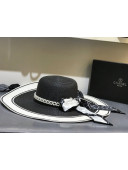 Chanel Straw Wide Brim Hat Black C61 2021