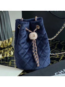Chanel Quilted Velvet Drawstring Bucket Bag with Crystal Ball Charm AS1894 Blue 2020