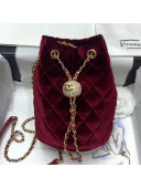 Chanel Quilted Velvet Drawstring Bucket Bag with Crystal Ball Charm AS1894 Burgundy 2020