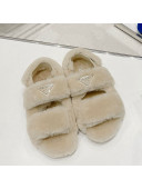 Prada Shearling Wool Flat Sandals Beige 2021