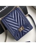 Chanel Long Chevron Smooth Lambskin Boy Flap Bag AS0130 Navy Blue 2019