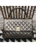 Chanel Coco Handle Metallic Grained Calfskin Medium Flap Top Hnadle Bag Light Gold 2019