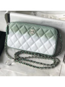 Chanel Patent Leather & Calfskin & Resin Logo and Drop Double Zip Pouch Green/White 2018