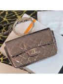 Chanel Quilted Metallic Leather Flap Bag with Ring Top Handle AS1665 Silver 2020