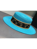 Chanel Straw Wide Brim Hat Light Blue C67 2021
