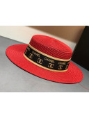 Chanel Straw Wide Brim Hat Red C69 2021