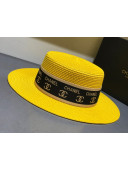 Chanel Straw Wide Brim Hat Yellow C71 2021