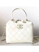 Chanel Quilted Calfskin Leather Top Handle Bag White 2019