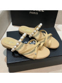 Chanel Lambskin Pearl Flat Slide Sandals G37274 Apricot 2021