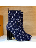 Louis Vuitton Silhouette Monogram Velvet Ankle Boots Navy Blue 2021