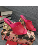 Dolce & Gabbana DG Patent Leather Slide Sandals 10.5cm Hot Pink/Gold 2021 