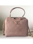 Chanel Quilted Calfskin Leather Top Handle Bag Dusty Pink 2019