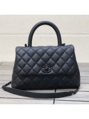 Chanel Quilted Grained Calfskin Small Flap Bag with Top Handle A92990 All Black 2021