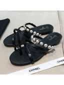 Chanel Lambskin Pearl Flat Slide Sandals G37274 Black 2021