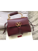 Valentino Medium VRing Grainy Calfskin Chain Shoulder Bag 0015 Burgundy 2019