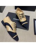Chanel Vintage Lace-ups Brogue Shoes in Leather and Fabric Patchwork Apricot 2020