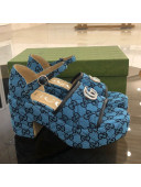 Gucci GG Multicolor Canvas Platform Sandals Blue 9cm 2021 08