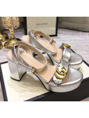 Gucci Leather Platform Sandal with Double G 573022 Silver 2020