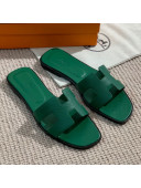 Hermes Oran Grained Leather H Slide Sandals Green 2021
