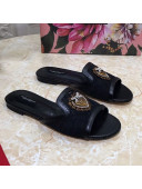 Dolce&Gabbana DG Lace Flat Slide Sandals Black 2021