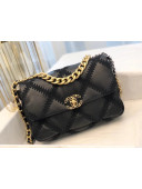 Chanel 19 Crochet Quilted Calfskin Large Flap Bag AS1161 Black 2021 TOP