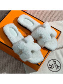 Hermes Oran Wool H Slide Sandals White 2021