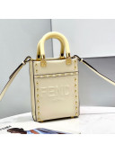 Fendi Mini Sunshine Shopper Bag in Metal Stitching Leather White 2021